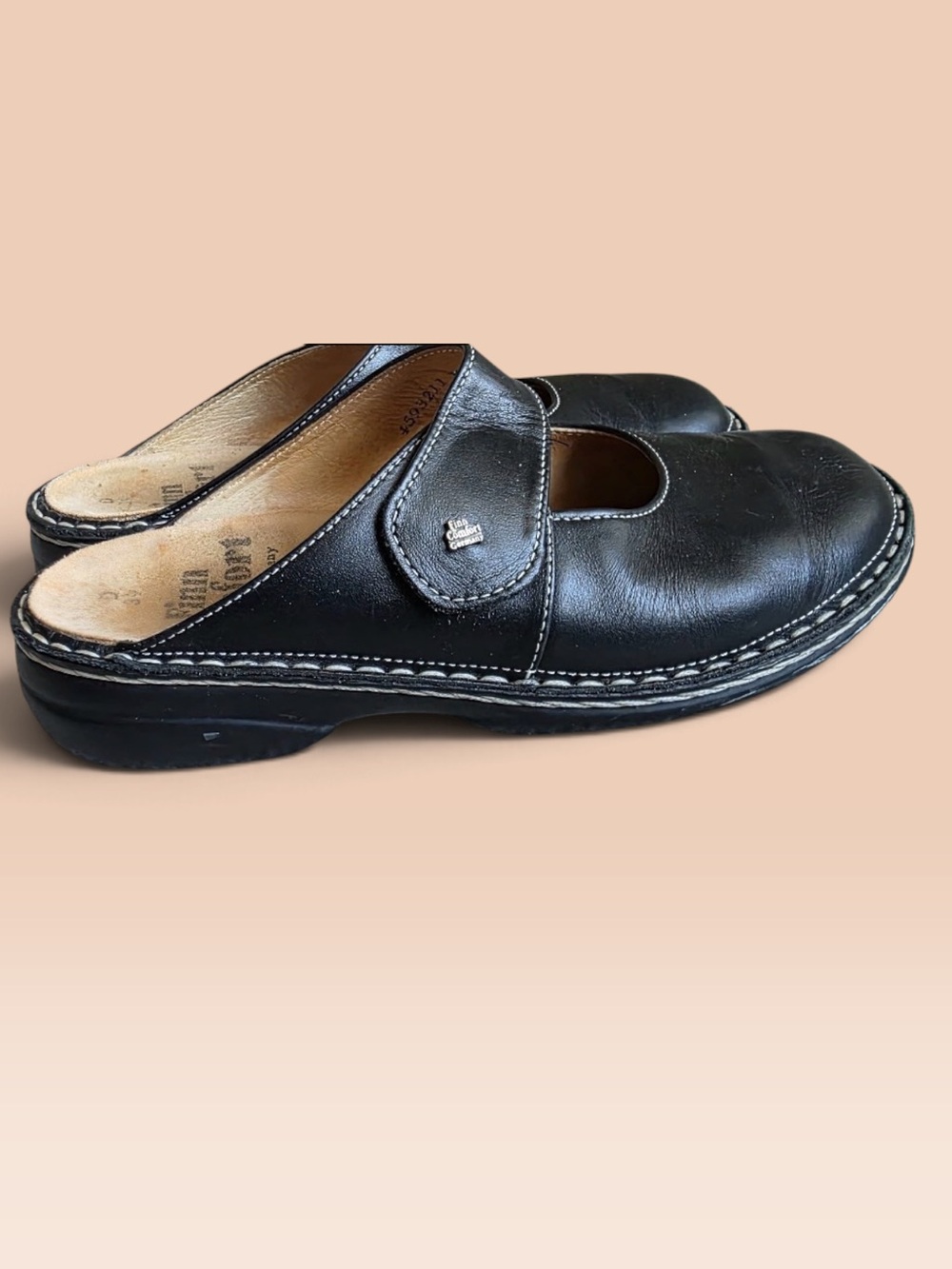 Finn Comfort Womens Stanford Mary Jane Mule Size 8.5 Black Leather Slide Clog